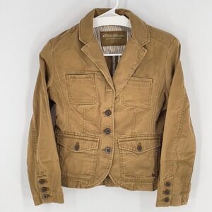 Eddie Bauer Womens Legend Wash Retro Jacket Blazer Size P2 Khaki Brown Cotton‎